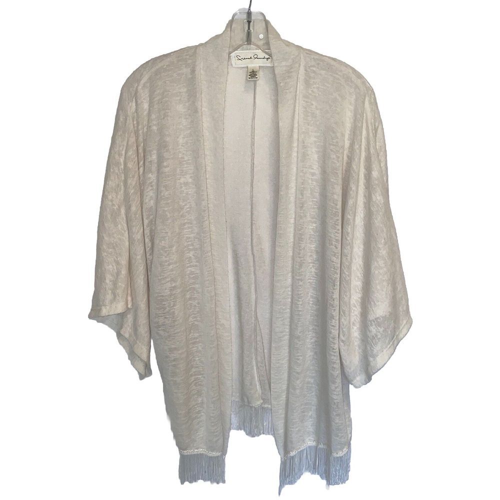 French Laundry Open Cardigan Ivory‎ Women Size Large Shawl Fringe